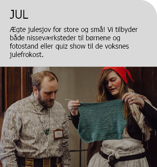 Jul Ægte julesjov for store og små! Vi tilbyder både nisseværksteder til børnene og fotostand eller quiz show til de voksnes julefrokost. 