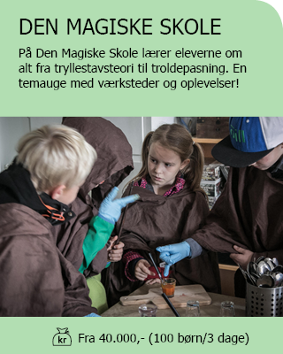 Den magiske skole: På den magiske skoler lære eleverne om alt fra tryllestavsteori til troldepasning. En temauge spækket med kreative værksteder og magiske oplevelser! Fra 40.000 kr. ekskl. Moms  (100 børn/3 dage)